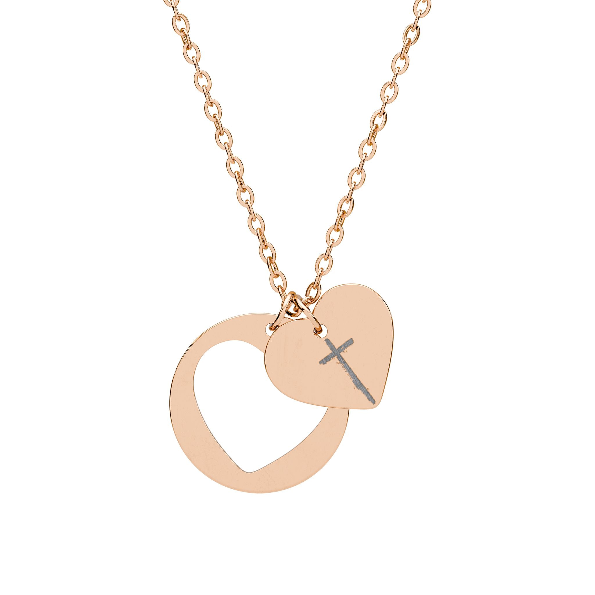 Heart Cutout Necklace - Engraved Cross