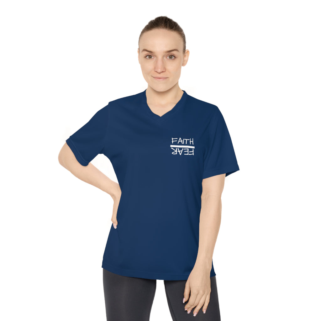 Women's Performance V-Neck T-Shirt - Faith Over Fear