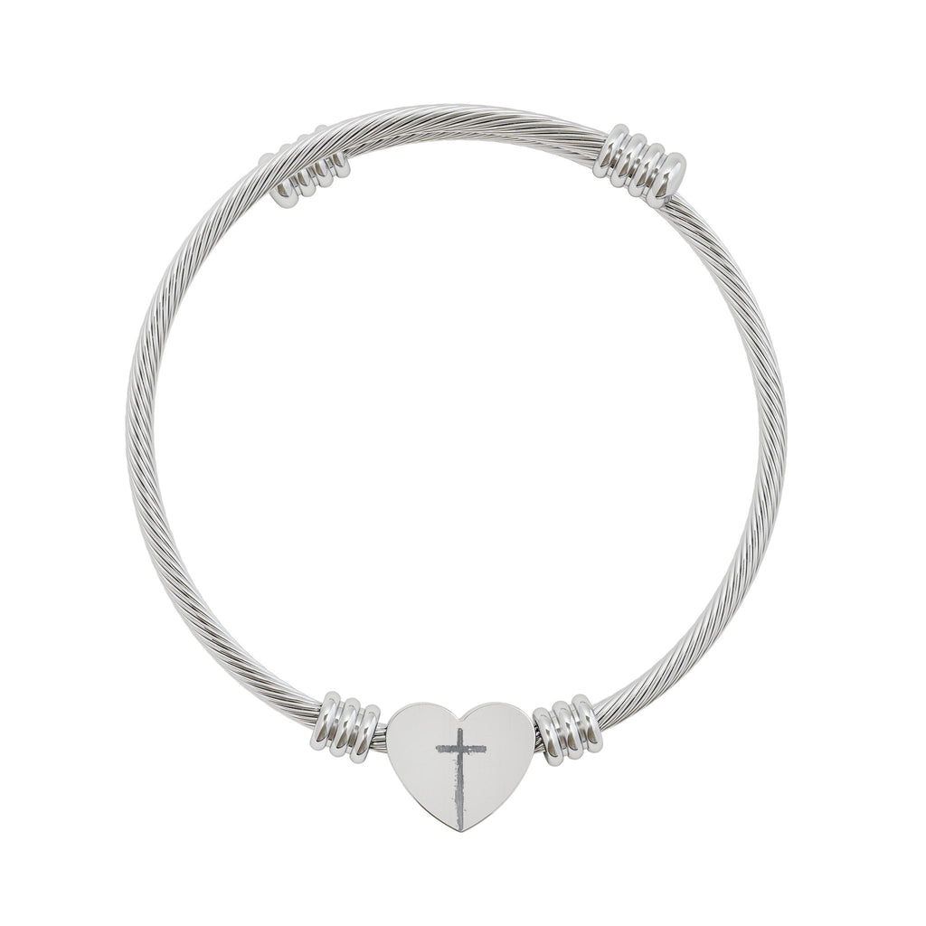 Heart Cuff Bracelet (Engraving) - Cross