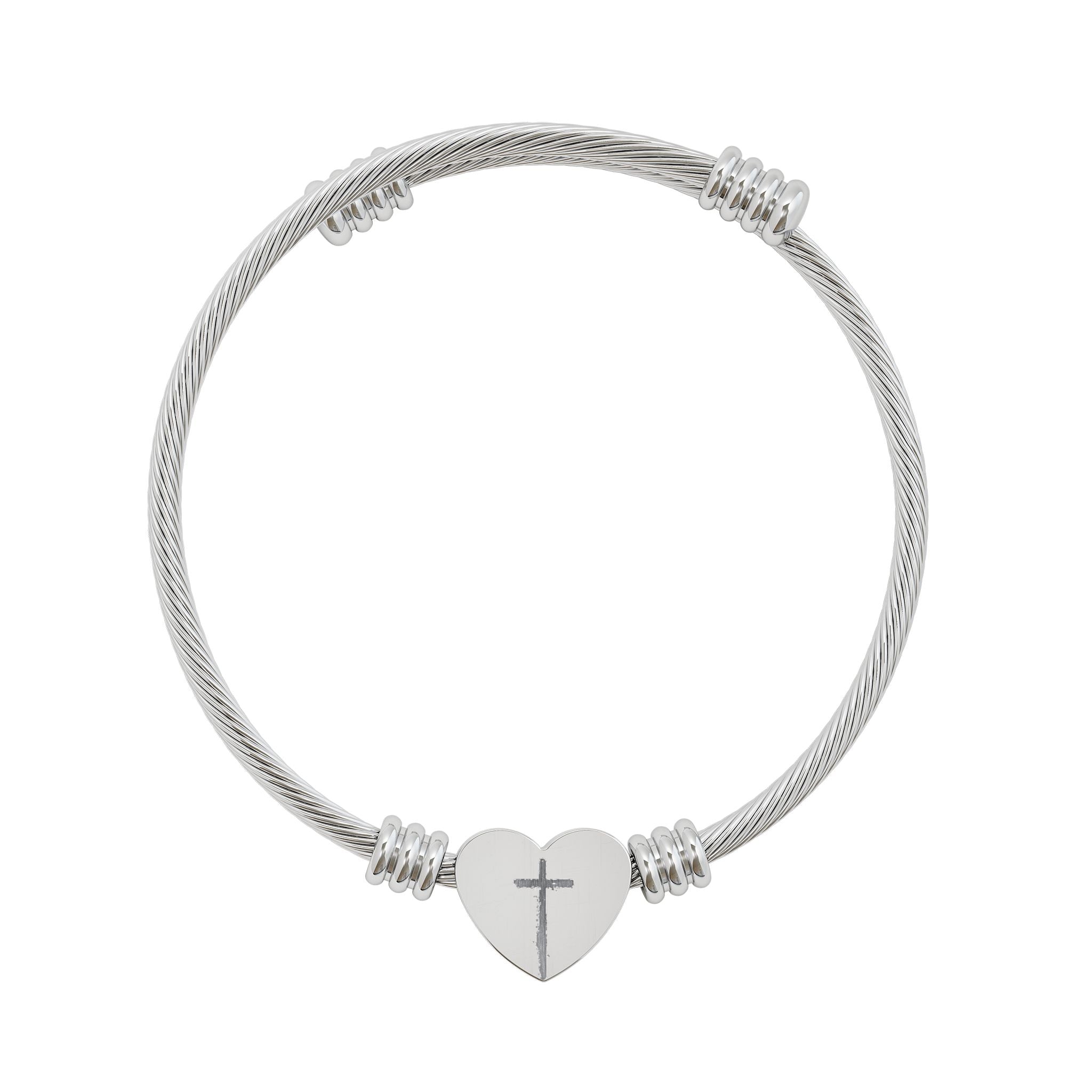 Heart Cuff Bracelet (Engraving) - Cross