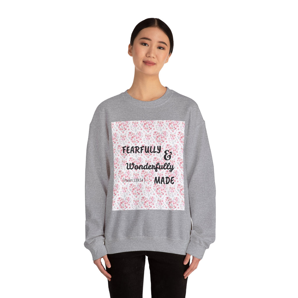 Heavy Blend™ Crewneck Sweatshirt - Fearfully & Wonderfully Made (Hearts)