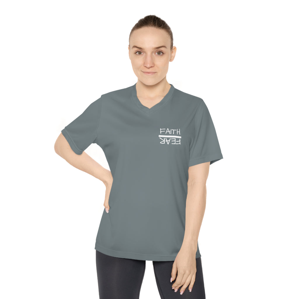 Women's Performance V-Neck T-Shirt - Faith Over Fear