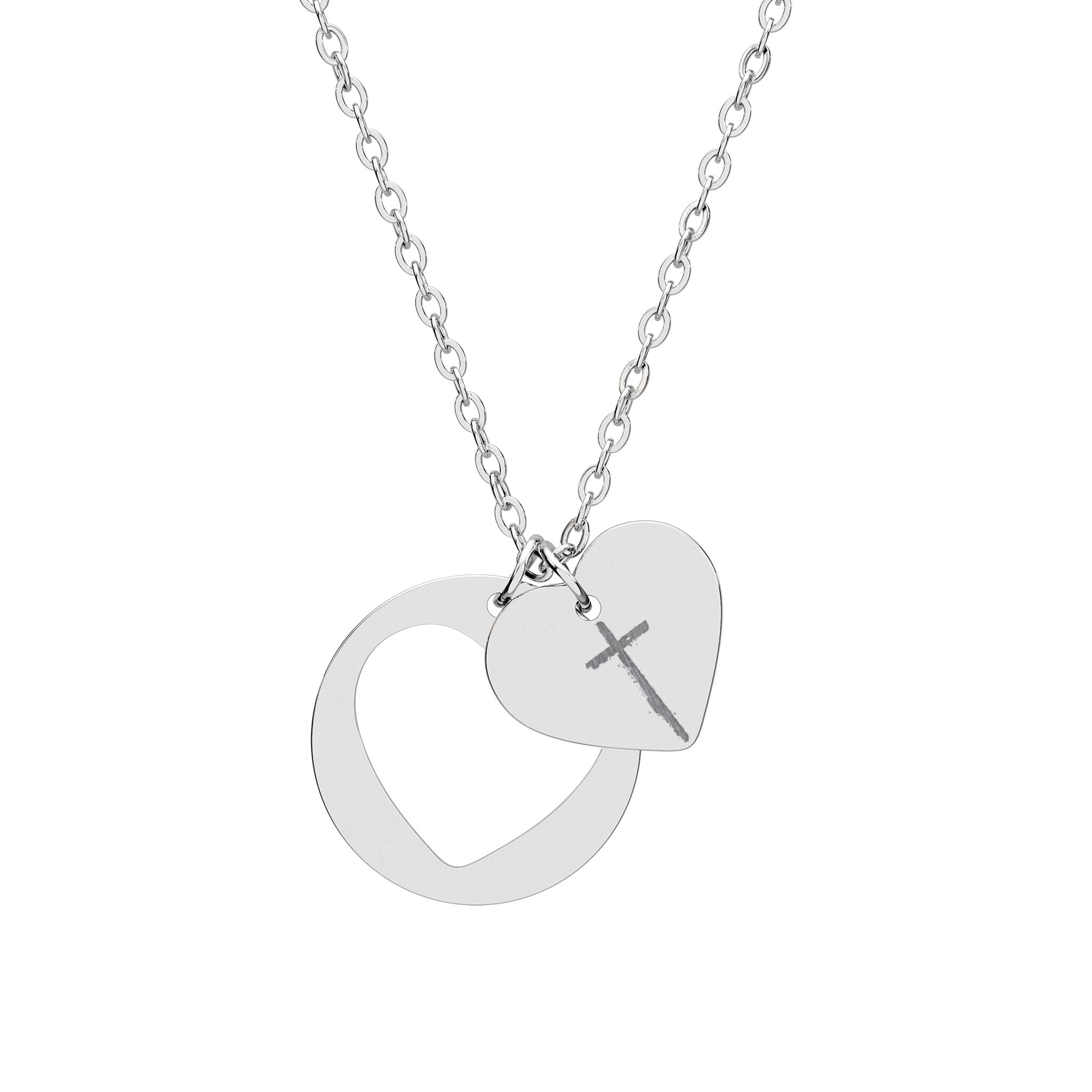 Heart Cutout Necklace - Engraved Cross