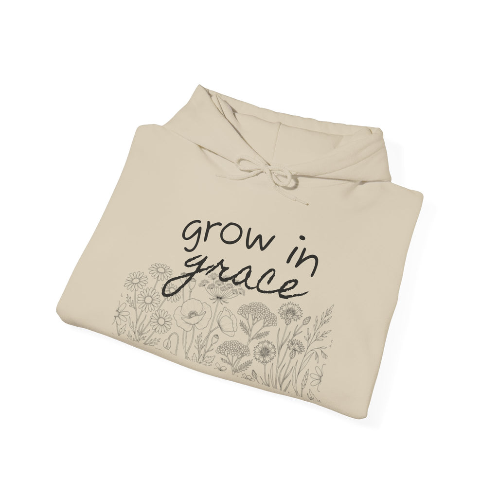 Grow In Grace Floral Hoodie — Inspirational Garden Graphic Sweatshirt