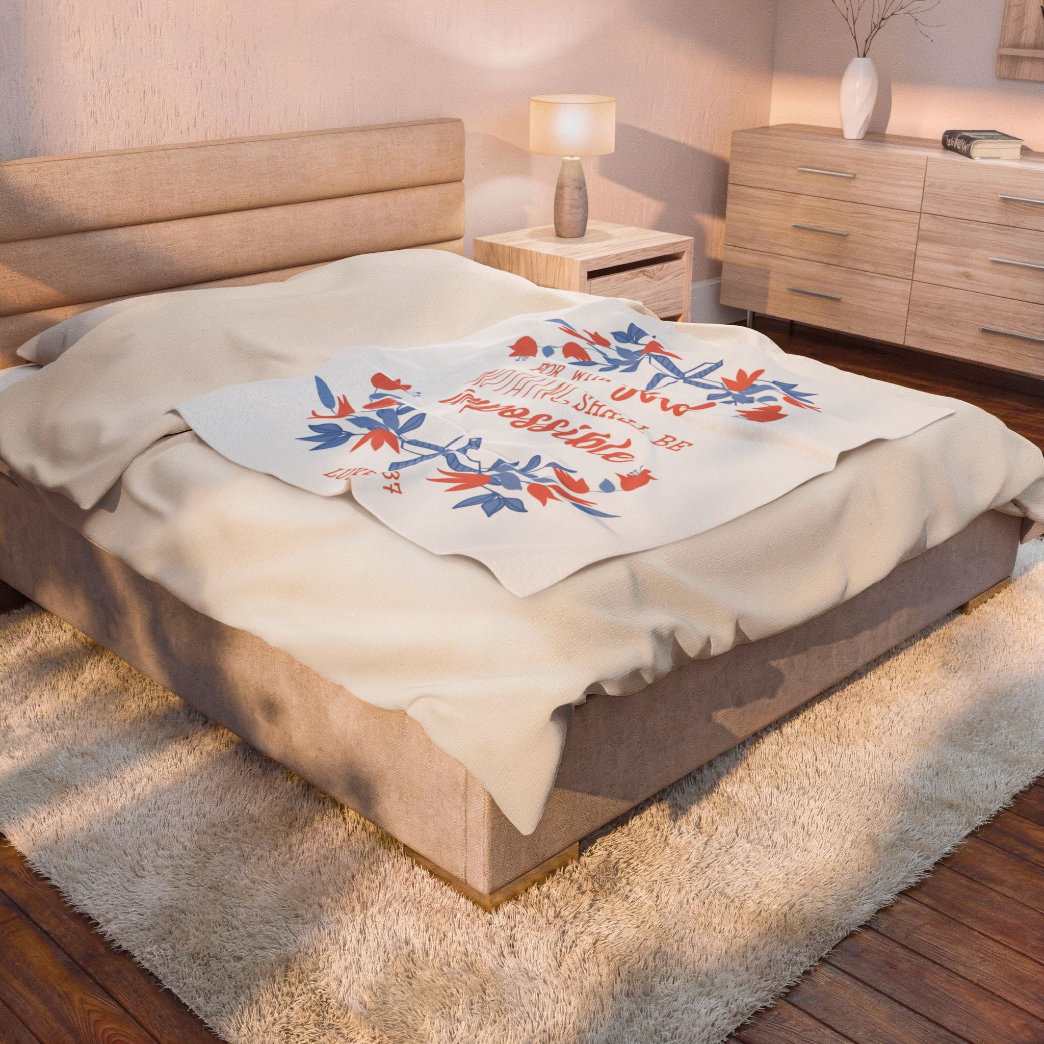 Velveteen Plush Blanket - For with God nothing shall be impossible.