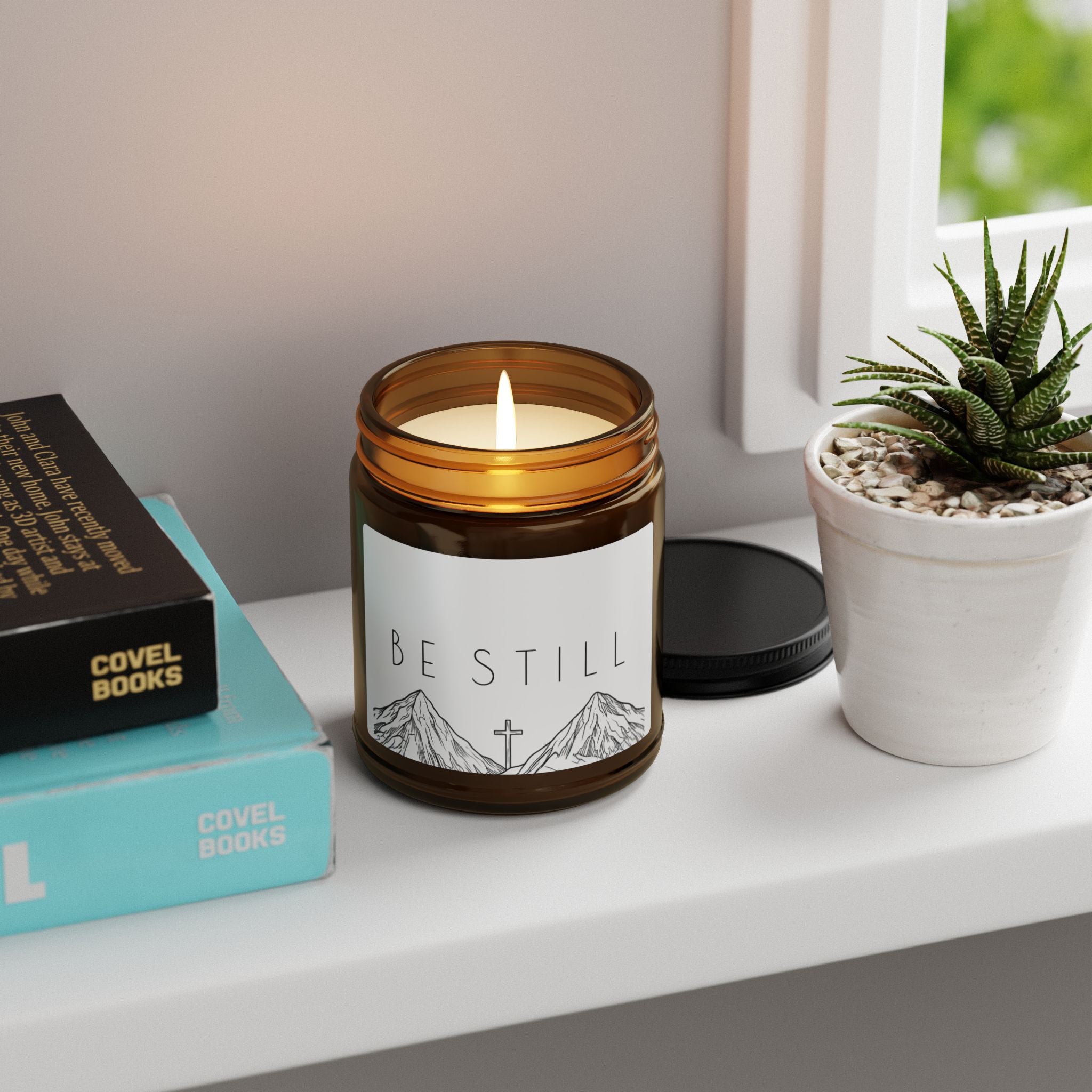 White Sage & Lavender Scented Soy Candle (Amber Jar) - Be Still