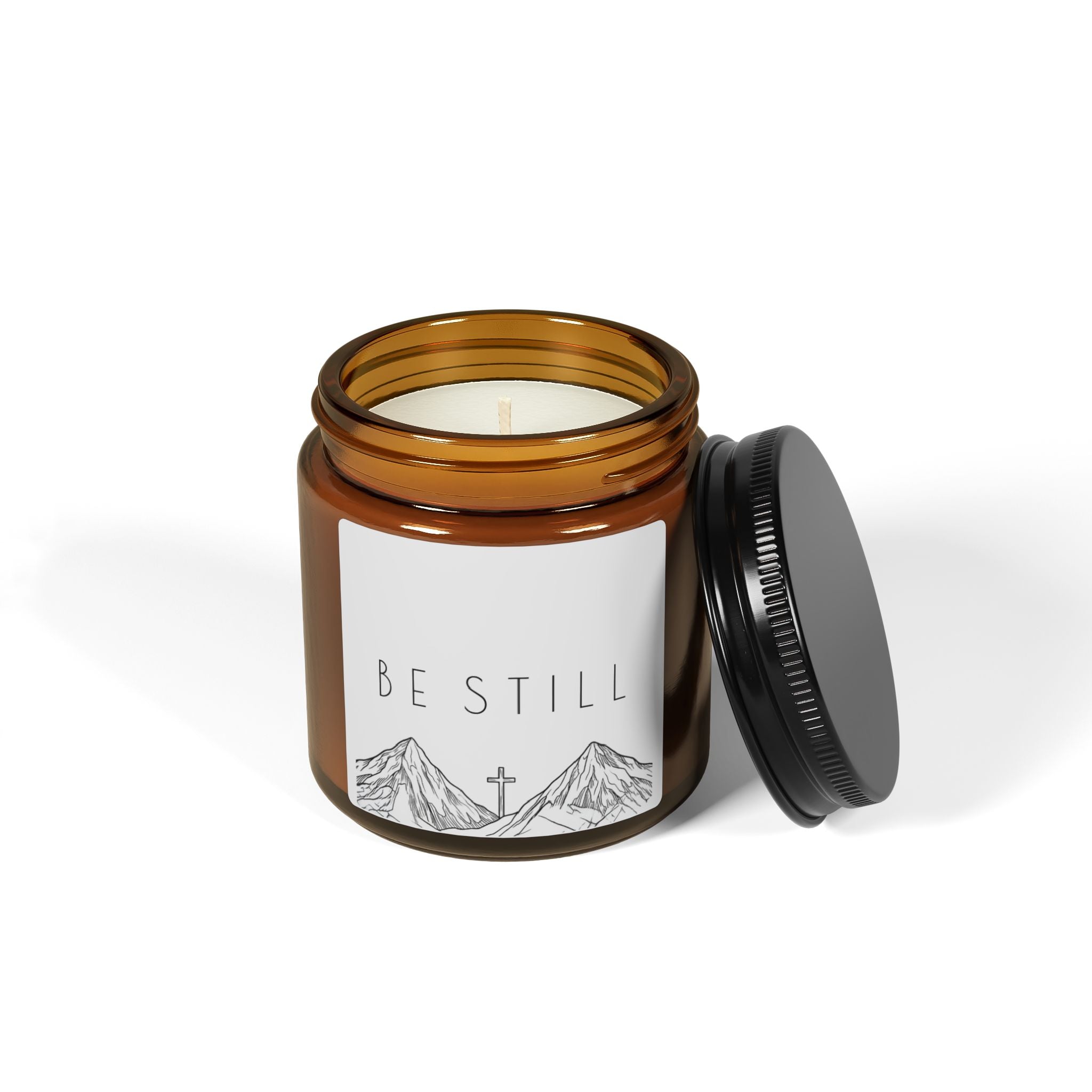 White Sage & Lavender Scented Soy Candle (Amber Jar) - Be Still