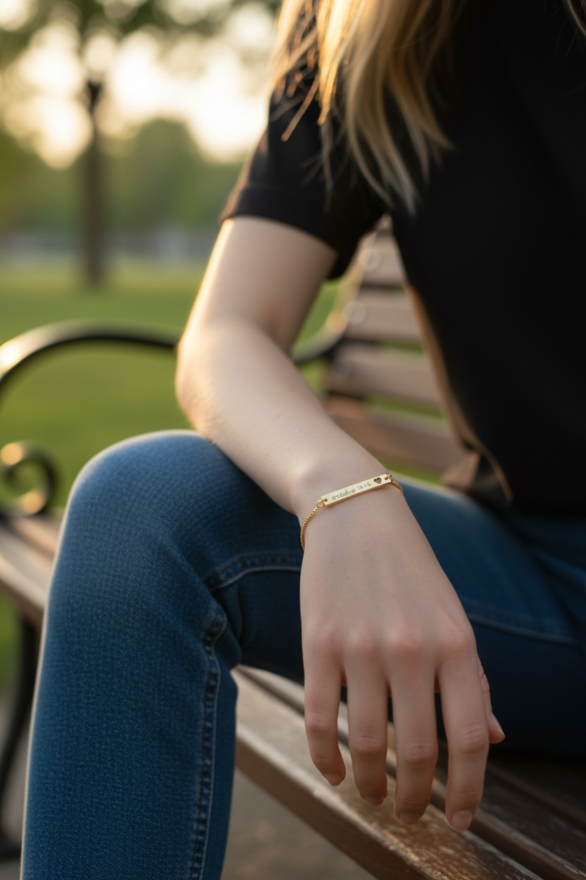 Adjustable Flat Cutout Heart Bar Bracelet - Exodus 14:14