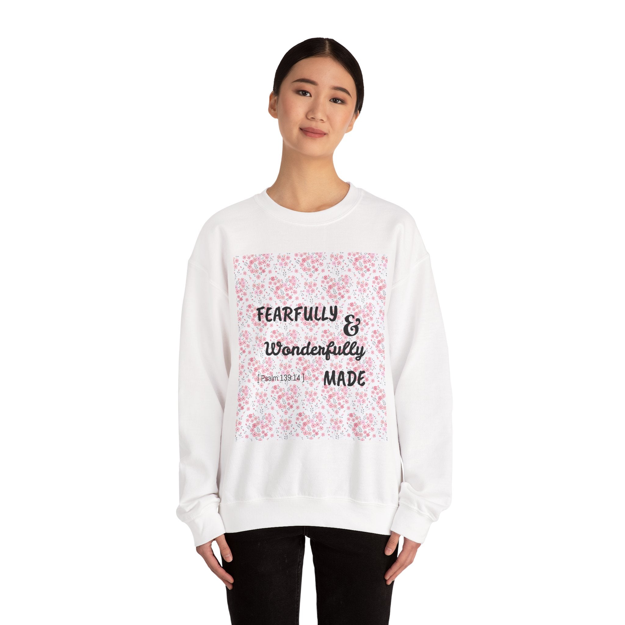 Heavy Blend™ Crewneck Sweatshirt - Fearfully & Wonderfully Made (Hearts)