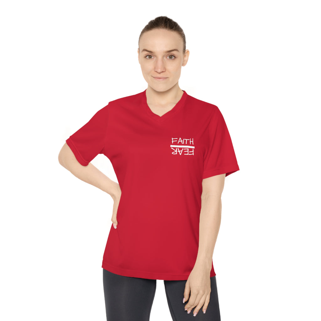 Women's Performance V-Neck T-Shirt - Faith Over Fear