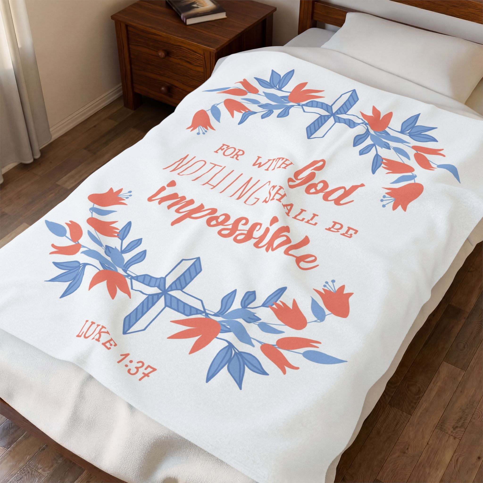 Velveteen Plush Blanket - For with God nothing shall be impossible.