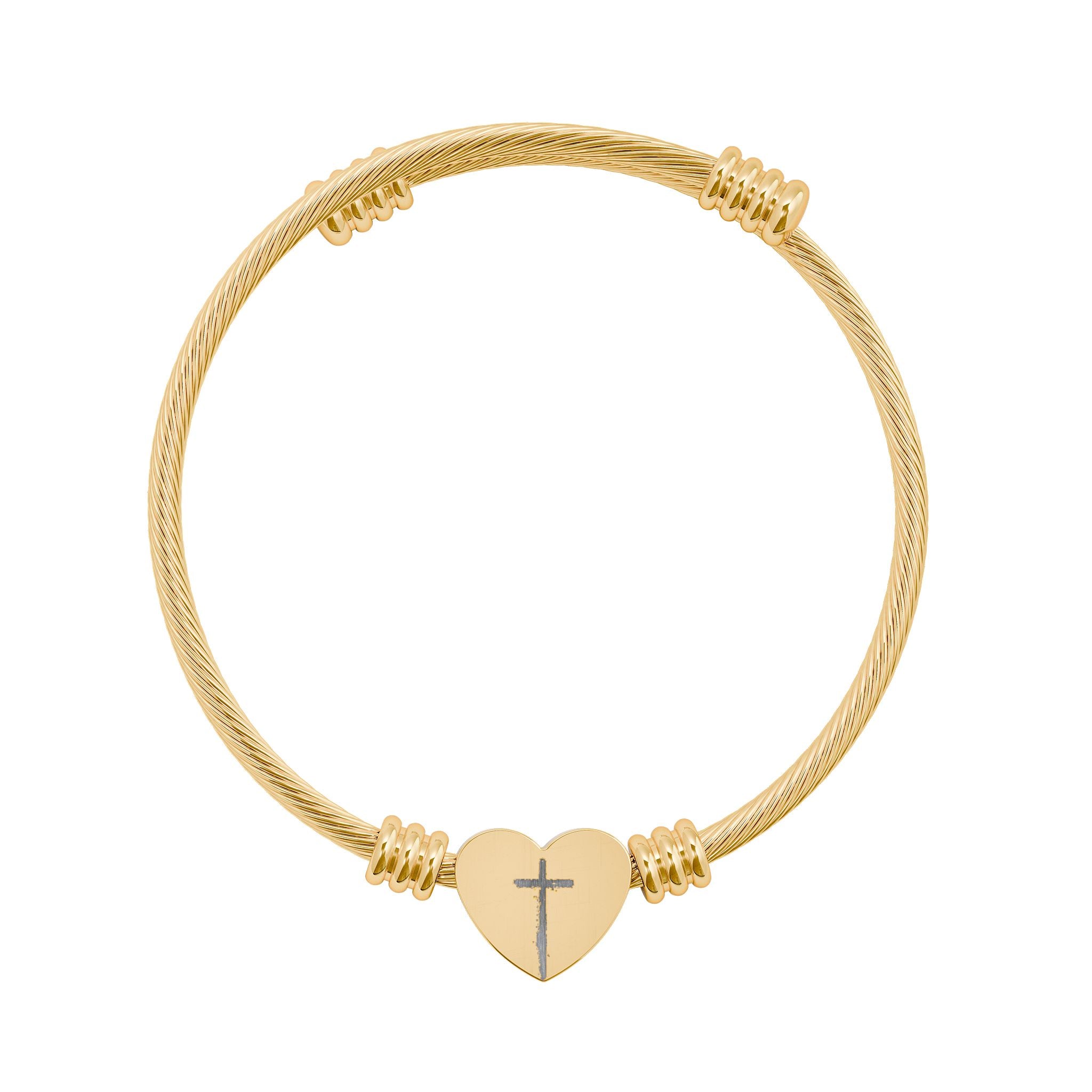 Heart Cuff Bracelet (Engraving) - Cross