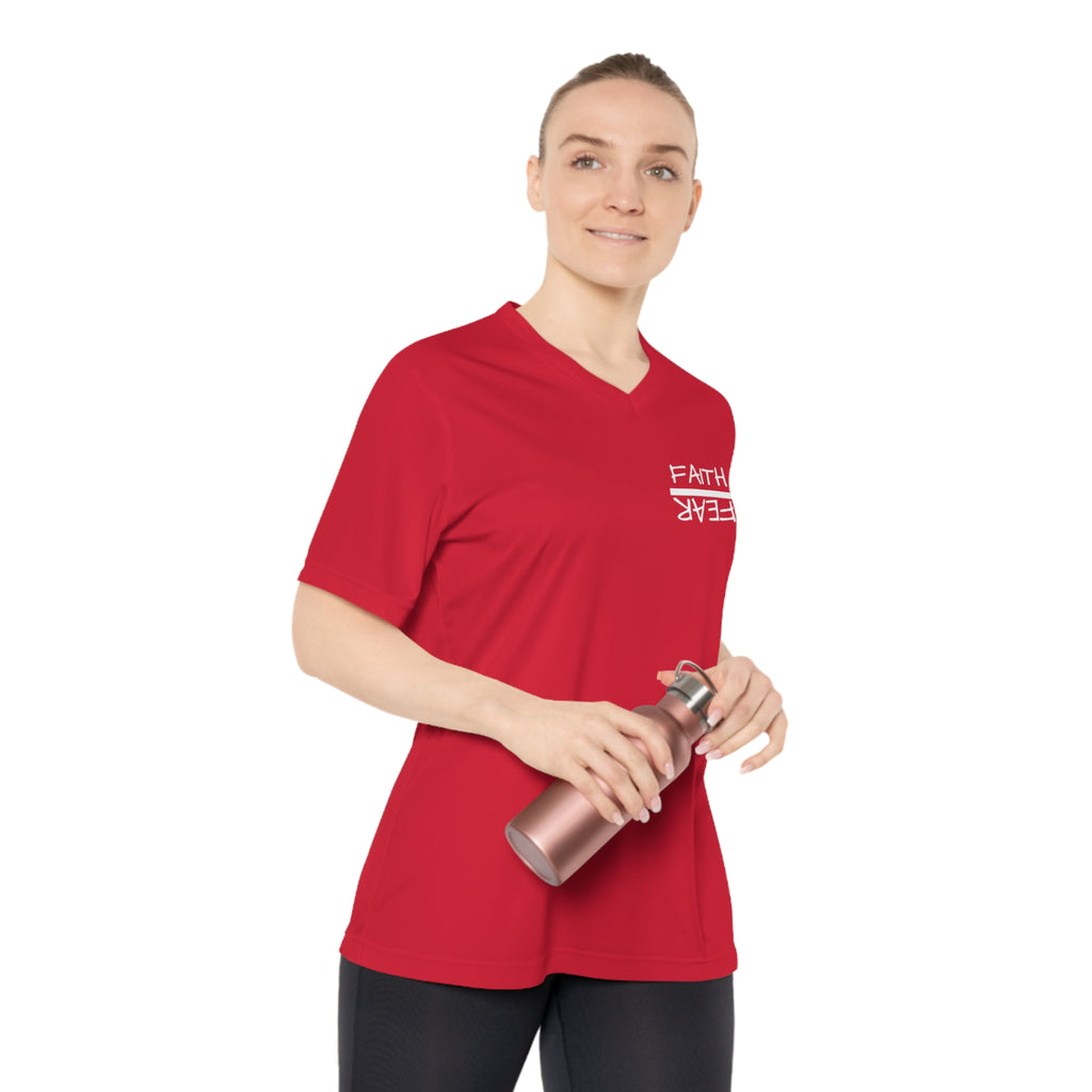 Women's Performance V-Neck T-Shirt - Faith Over Fear