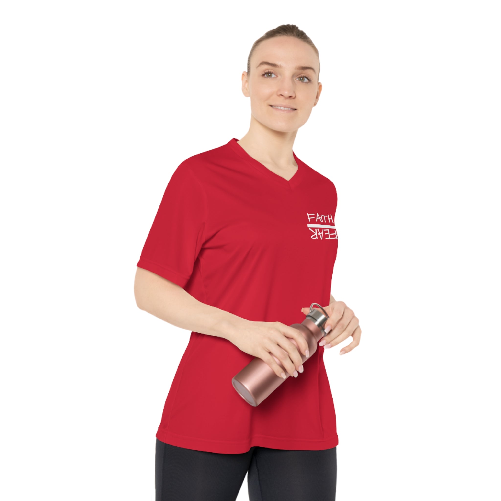 Women's Performance V-Neck T-Shirt - Faith Over Fear