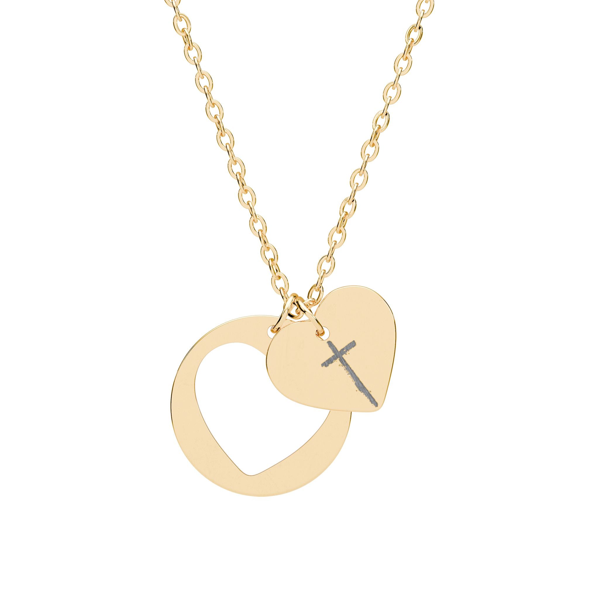 Heart Cutout Necklace - Engraved Cross