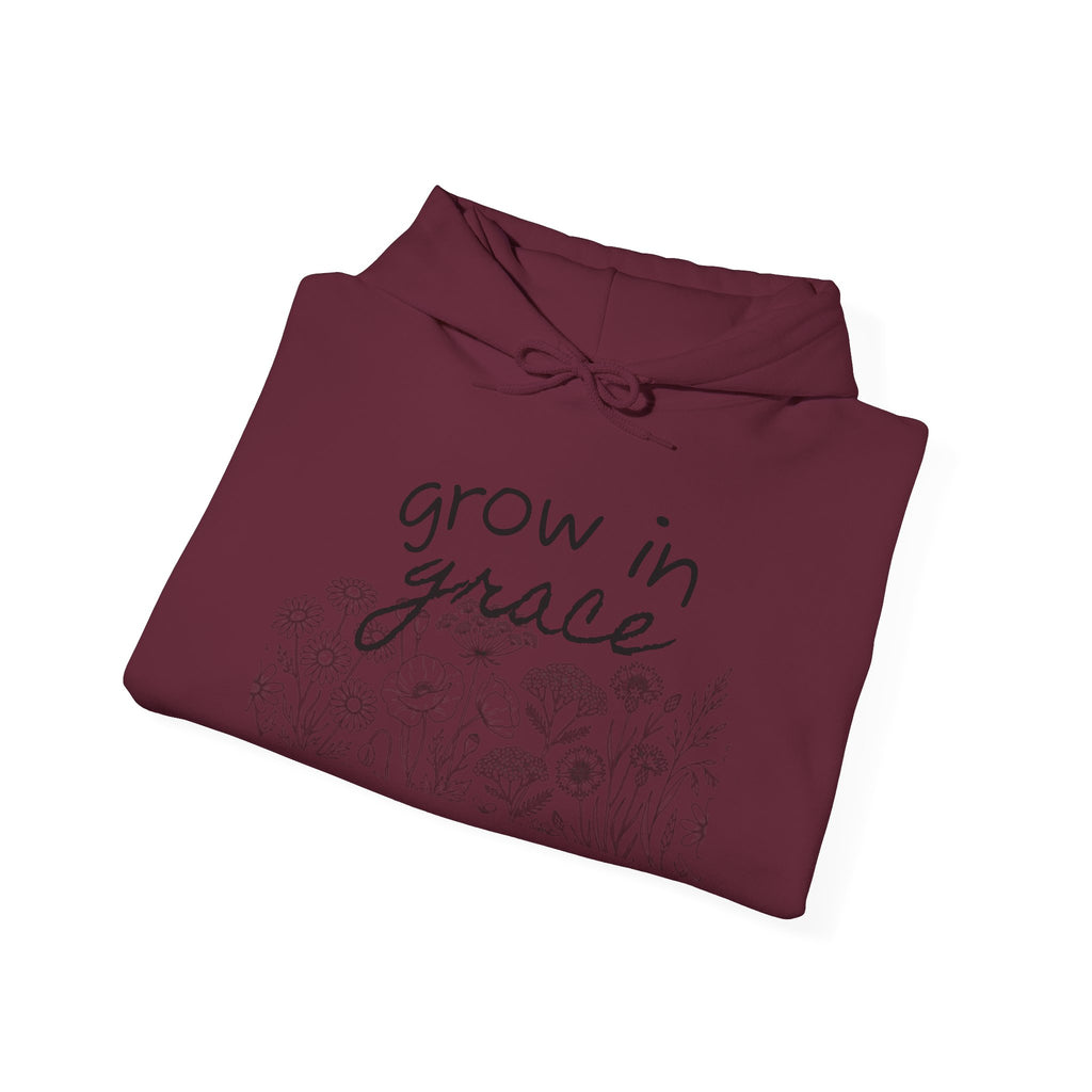 Grow In Grace Floral Hoodie — Inspirational Garden Graphic Sweatshirt