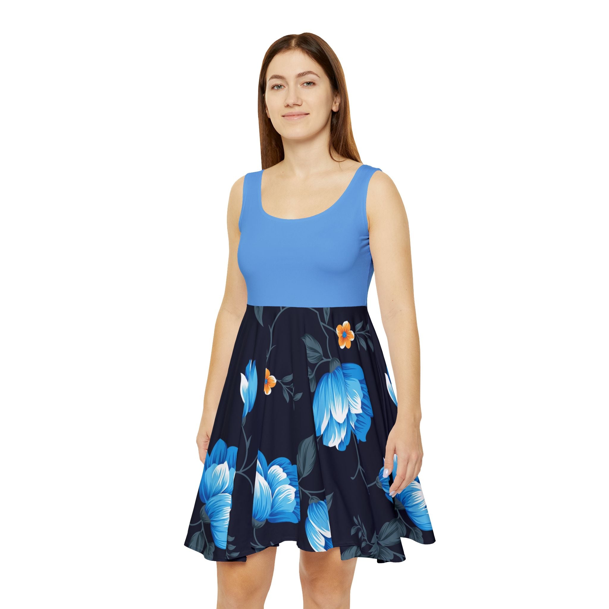 Women's Skater Dress - Blue Flowers