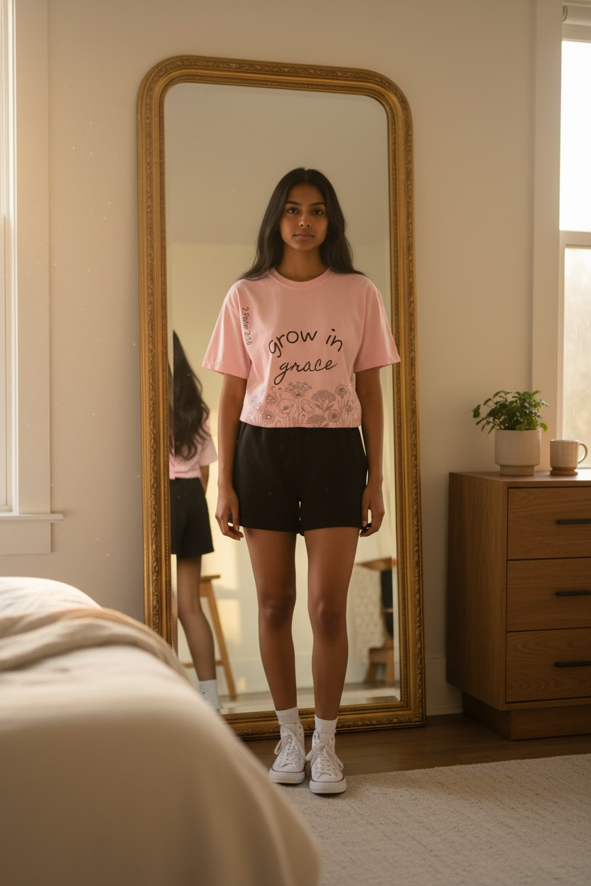 Grow in Grace Floral T-Shirt — Inspirational Christian Scripture Tee (2 Peter 3:18)