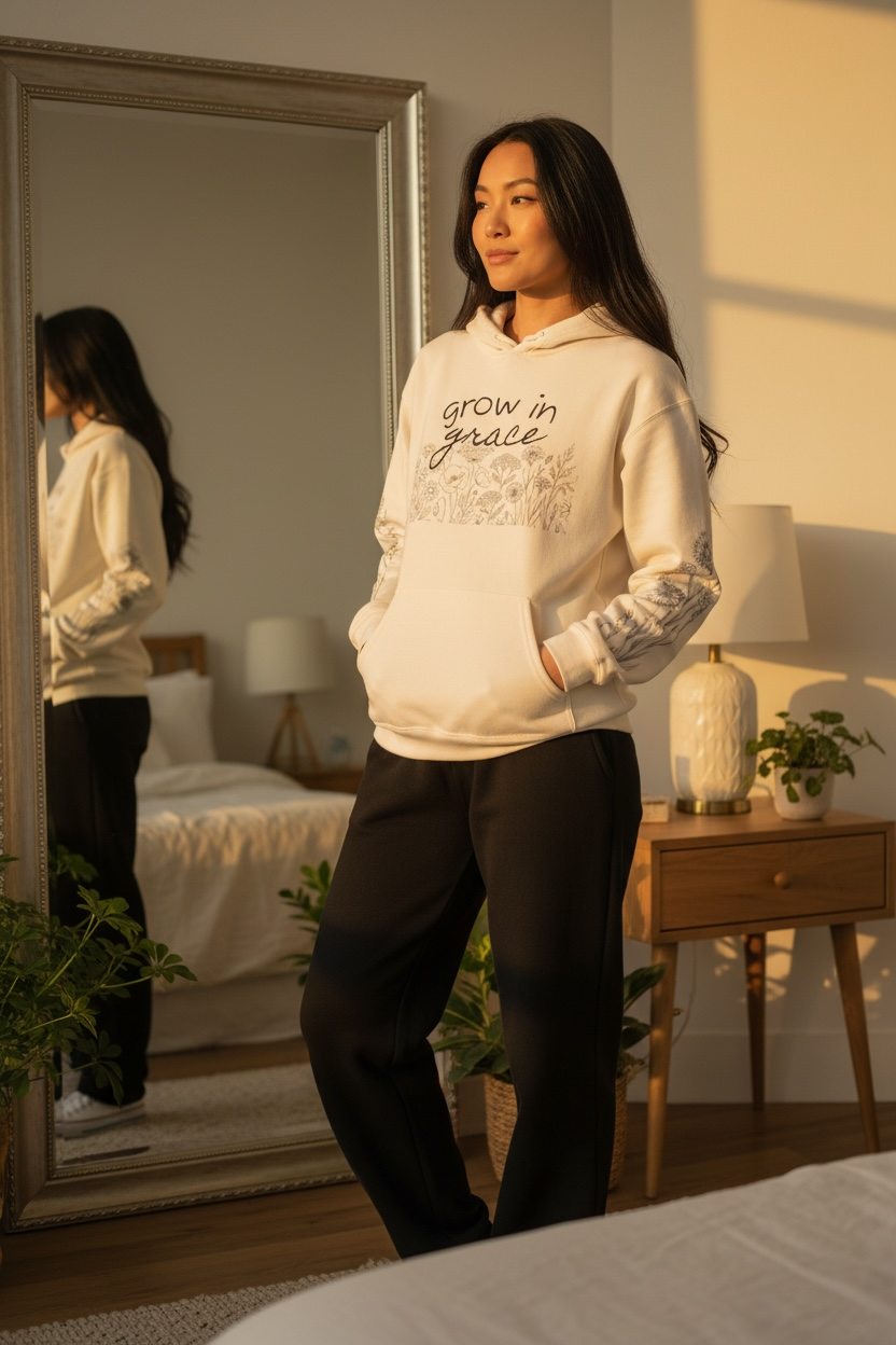 Grow In Grace Floral Hoodie — Inspirational Garden Graphic Sweatshirt
